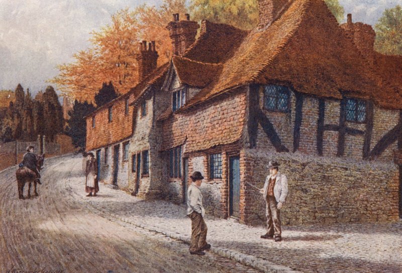Les anciennes maisons de charité, Westerham (lithographie en couleur) - William Biscombe Gardner