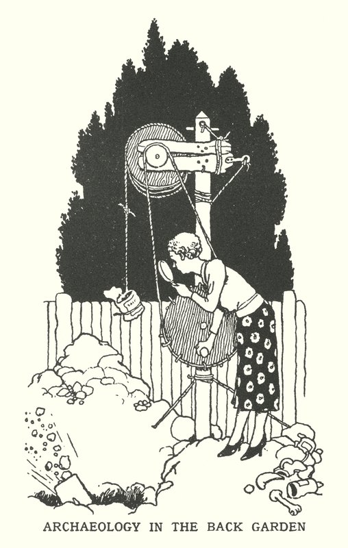 Archéologie dans le jardin (lithographie) - William Heath Robinson