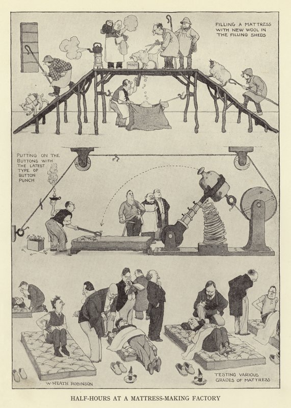 Demi-heures dans une usine de fabrication de matelas - William Heath Robinson