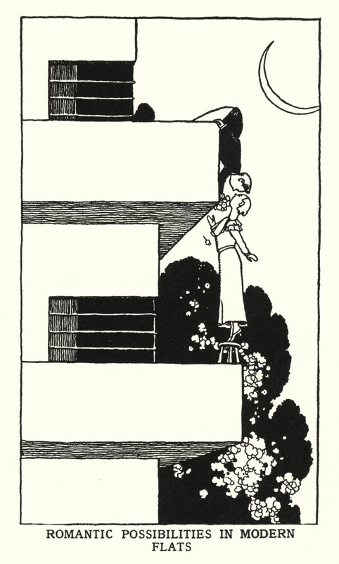 Possibilités romantiques dans les appartements modernes (lithographie) - William Heath Robinson