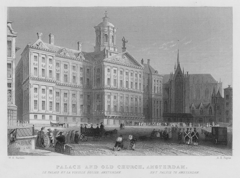 Palais et Vieille Église, Amsterdam - William Henry Bartlett