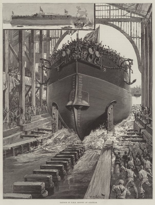 Lancement du HMS Rodney à Chatham - William Heysham Overend