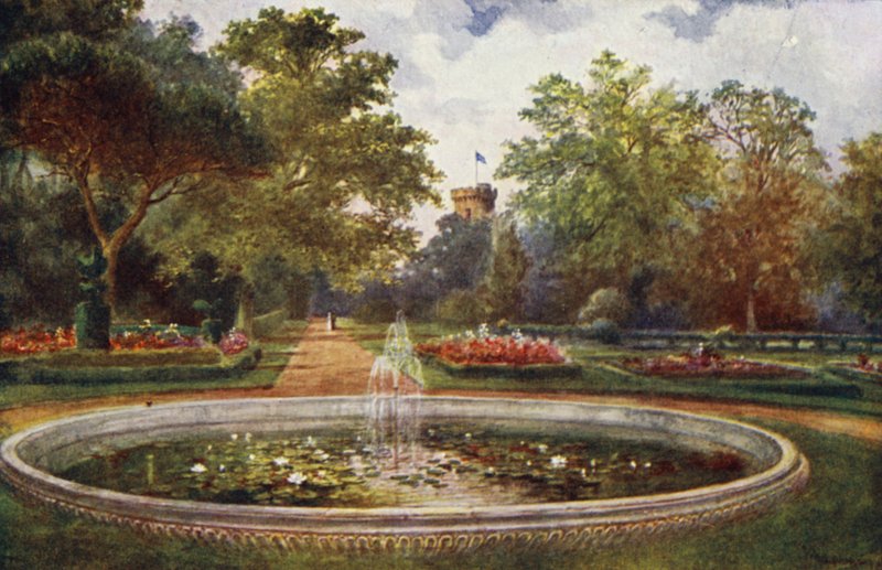 Château de Warwick : Promenade de la terrasse (lithographie en couleur) - William W. Quatremain