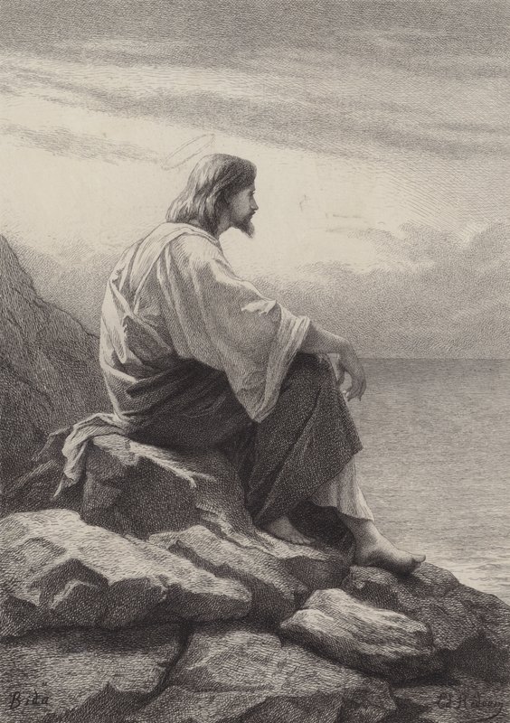 Jésus assis au bord de la mer - after Albert Robida