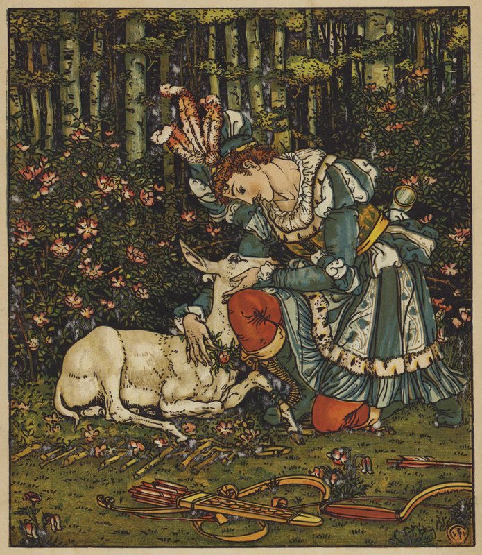 Le prince Guerrier soigne la biche blessée - after Walter Crane